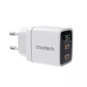 Choetech PD6051 2x USB-C PD 35W GaN fali töltő kijelzővel - fehér