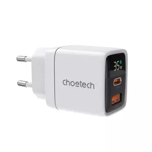 Choetech PD6052 USB-C USB-A PD 35W GaN fali töltő kijelzővel - fehér