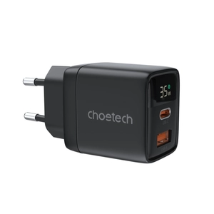 Choetech PD6052 USB-C USB-A PD 35W GaN fali töltő kijelzővel - fekete
